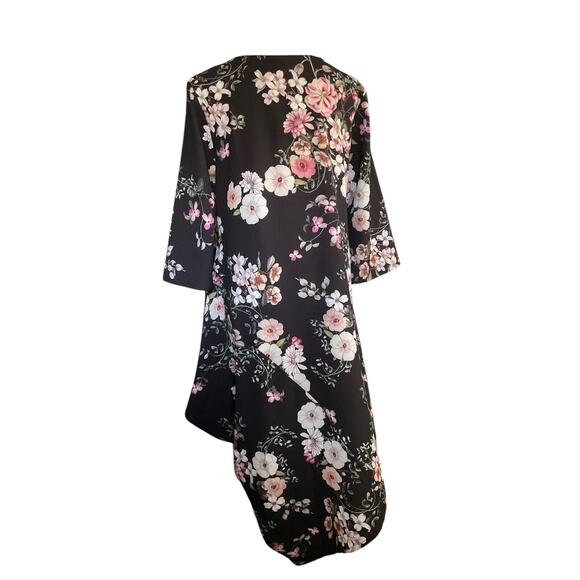 Bryn Walker Women's Medium Floral Asymmetrical Hem Tunic Dress Black Pink New - Picture 2 of 8